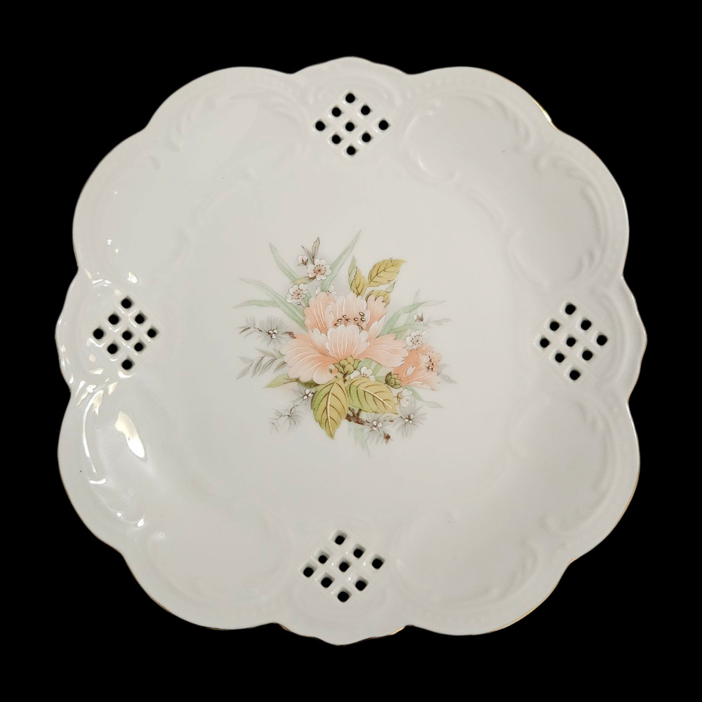 Winrose Collection Floral Pierced Scalloped Decorative Plate Hand Decorated USA